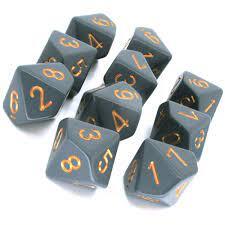 CHESSEX - OPAQUE - SET OF TEN DICE - DARK GREY/COPPER